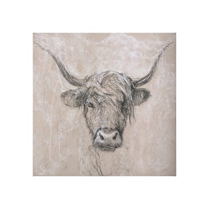 Sketch of animal VIII (Highland bull) by Mercana Studio a Hand Embellished Textured Canvas
