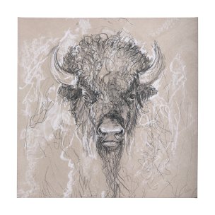 Sketch of animal IX (Bison) by Mercana Studio a Hand Embellished Textured Canvas