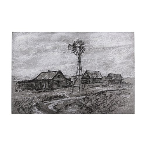 102359-L - Farm view sketch I by Mercana Studio a Hand Embellished Textured Canvas