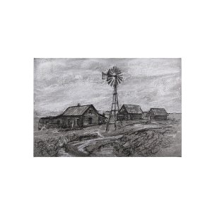 Farm view sketch I by Mercana Studio a Hand Embellished Textured Canvas
