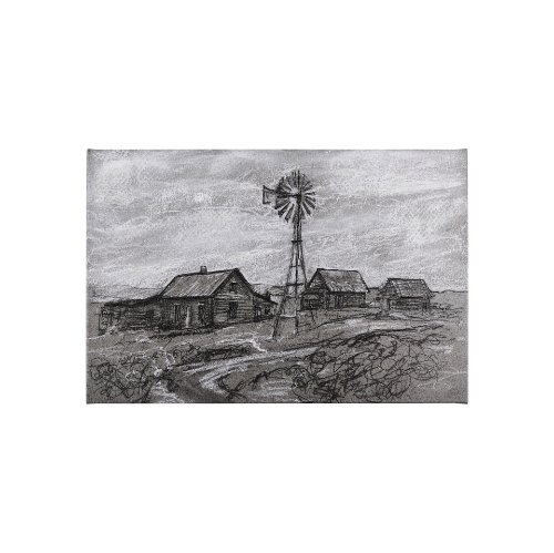 102359-S - Farm view sketch I by Mercana Studio a Hand Embellished Textured Canvas