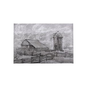 Farm view sketch II by Mercana Studio a Hand Embellished Textured Canvas