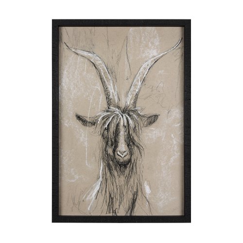14472 - Sketch of Animal V (Goat) by Mercana Studio Hand Embellished Framed Art Print Matted under Glass