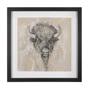 Sketch of Animal IX (Bison) by Mercana Studio Hand Embellished Framed Art Print Matted under Glass