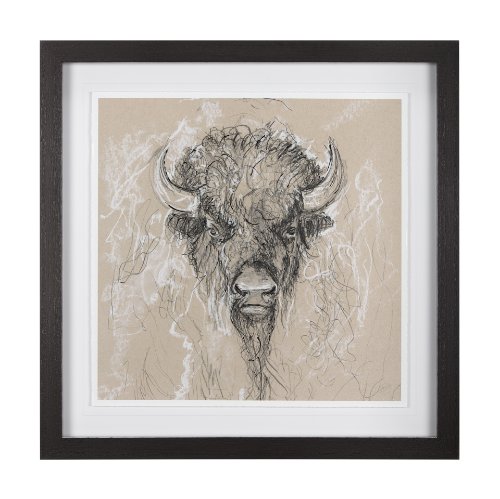 14487 - Sketch of Animal IX (Bison) by Mercana Studio Hand Embellished Framed Art Print Matted under Glass