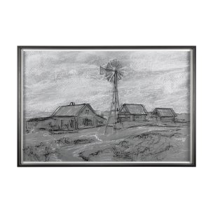 Farm view sketch I by Mercana Studio a Hand Embellished Textured Framed Art Print Matted under Glass