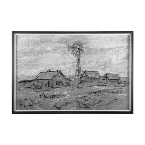 14531 - Farm view sketch I by Mercana Studio a Hand Embellished Textured Framed Art Print Matted under Glass