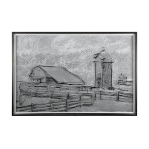 Farm view sketch II by Mercana Studio Hand Embellished Textured Framed Art Print Matted under Glass