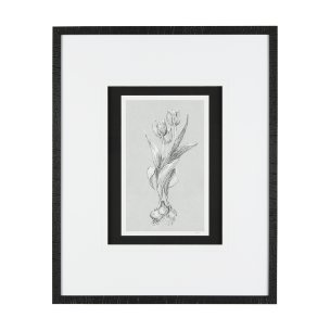 Botanical sketches I (Grey) by Mercana Studio Hand Embellished Framed Art Print Matted under Glass