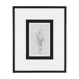 Botanical sketches II (Grey) by Mercana Studio Hand Embellished Framed Art Print Matted under Glass