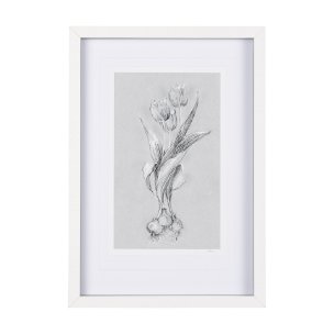 Botanical sketches I (Grey) by Mercana Studio Hand Embellished Framed Art Print Matted under Glass