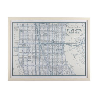 14637 - Manhattan Map I by Mercana Studio a Hand Embellished Textured Framed Art Print Matted under Glass