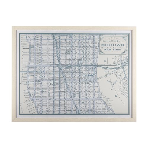 14637 - Manhattan Map I by Mercana Studio a Hand Embellished Textured Framed Art Print Matted under Glass