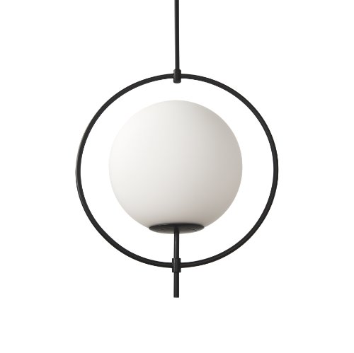 70199 - Farrah Frosted Glass Globe set in Matte Black Metal Pendant Ceiling Light