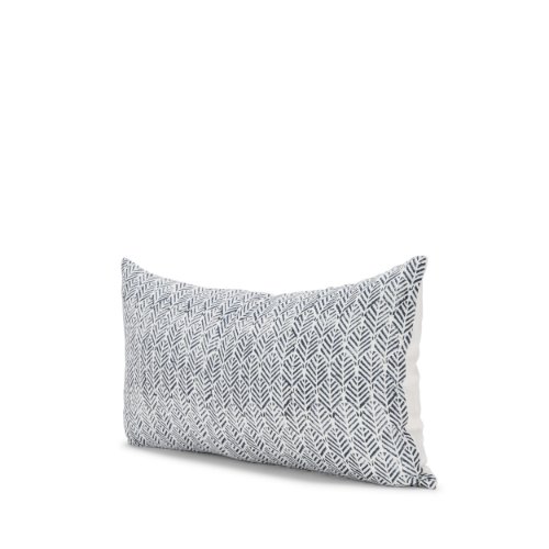 70320 - Janelle 14x26 Cream w/ Indigo Print Linen Lumbar Pillow Cover