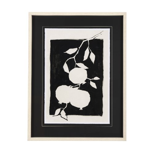 14672 - Pomegranate Branch Silhouette by Mercana Studio Hand Embellished Framed Art Print Matted under Glass