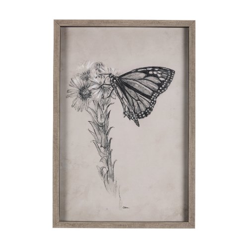 14703 - Wild Aster Monarch Butterfly III Mercana Studio Hand Embellished Framed Art Print Matted under Glass