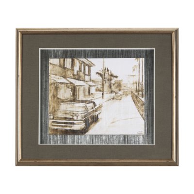 14709 - Vintage Car Picture I by Mercana Studio Hand Embellished Textured Framed Art Print Matted under Glas