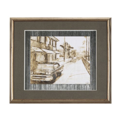 14709 - Vintage Car Picture I by Mercana Studio Hand Embellished Textured Framed Art Print Matted under Glas