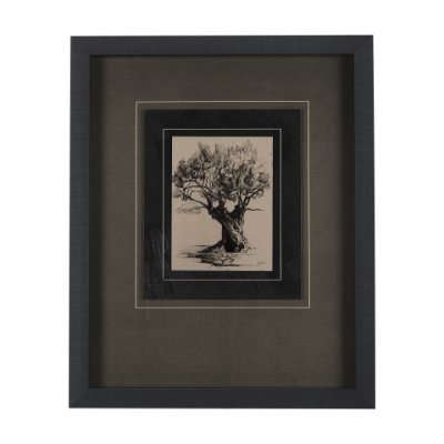 14718 - Tree Drawing I by Mercana Studio a Hand Embellished Textured Framed Art Print Matted under Glass