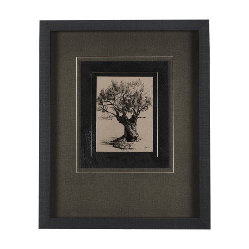 14718 - Tree Drawing I by Mercana Studio a Hand Embellished Textured Framed Art Print Matted under Glass