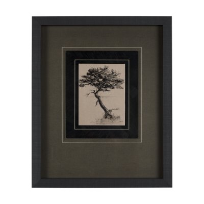 14720 - Tree Drawing III by Mercana Studio a Hand Embellished Textured Framed Art Print Matted under Glass