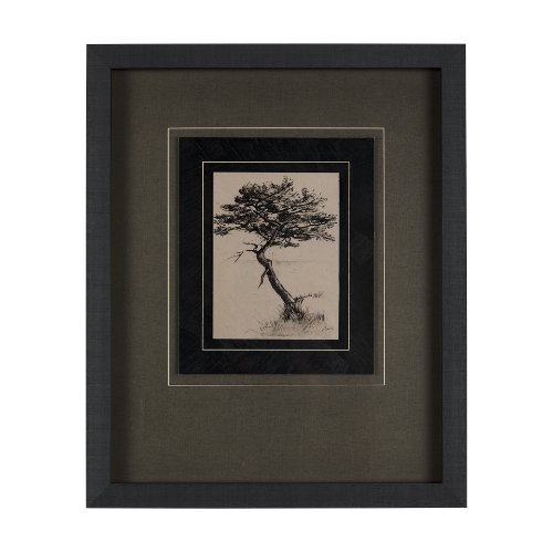 14720 - Tree Drawing III by Mercana Studio a Hand Embellished Textured Framed Art Print Matted under Glass