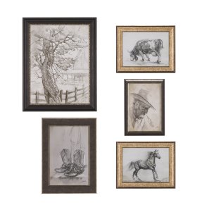Old West Collection I ( Farm view) by Mercana Studio a Hand Embellished Textured Framed Art Print