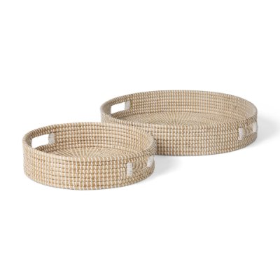 70233 - Kalama Set of 2 Large Round Seagrass Trays w/ Handles  