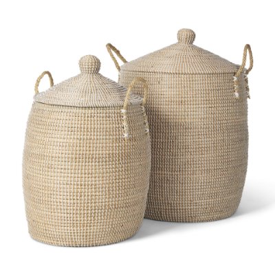 70225 - Kairi Set of 2 Seagrass Floor Baskets w/ Lids and Handles