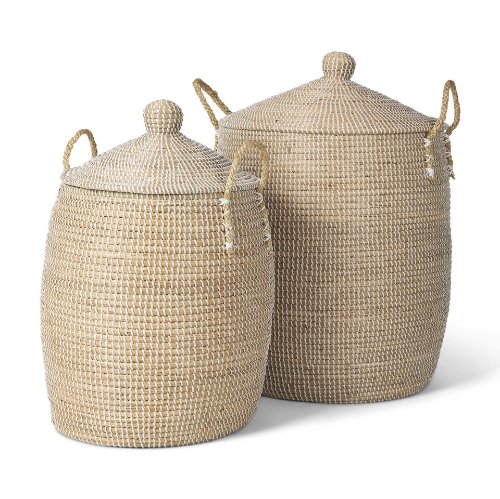 70225 - Kairi Set of 2 Seagrass Floor Baskets w/ Lids and Handles