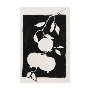 Pomegranate Branch Silhouette by Mercana Studio a Hand Embellished Textured Canvas