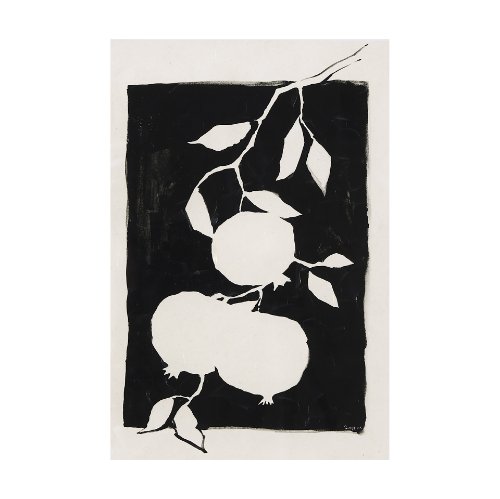 102419-L - Pomegranate Branch Silhouette by Mercana Studio a Hand Embellished Textured Canvas