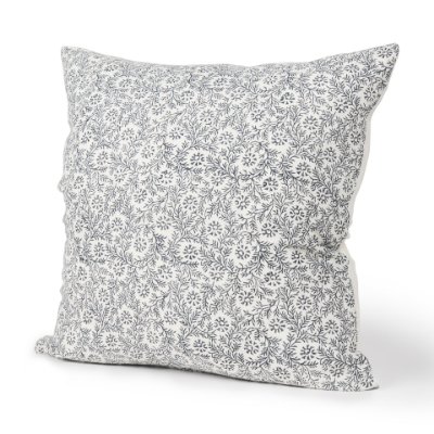 70317 - Jayne Cream w/ Indigo Print Linen Square Decorative Pillow Cover