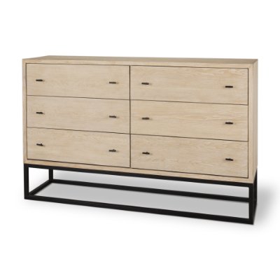 70234 - Ciara 6 Drawer Beige Fir Veneer w/ Black Metal Sideboard