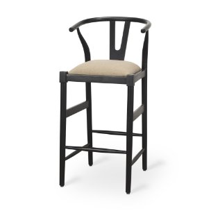 Trixie Backless 43.3in Seat Bar Stool | Beige Fabric w/ Black Wood