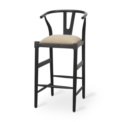 70194 - Trixie Black Wood Frame w/ Dark Taupe Fabric Seat Bar Stool
