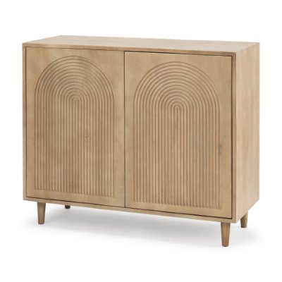 69952 - Tucker Light Brown Wood w/ Carved Arch Pattern 2 Door Accent Cabinet