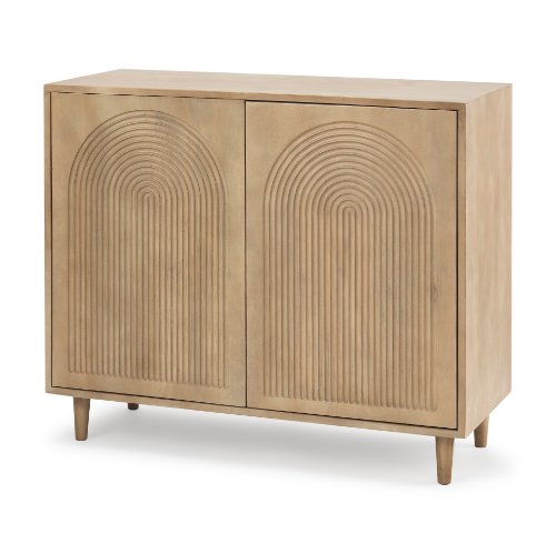 69952 - Tucker Light Brown Wood w/ Carved Arch Pattern 2 Door Accent Cabinet