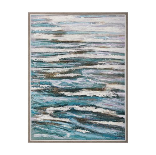 102576-FL - Sunshine Glare on The Waves I by Mercana Studio a Hand Embellished Textured Framed Canvas
