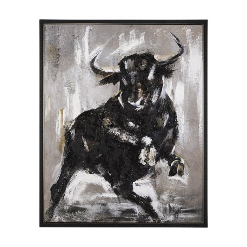 102579-FL - Bull by Mercana Studio a Hand Embellished Textured Framed Canvas
