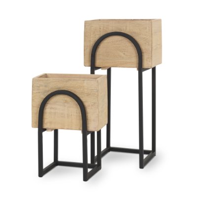 70156 - Jadine Set of 2  Beige Wood w/ Black Metal Arch Frames