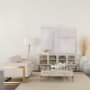 69298 - Arelius 42" Square Glass-Top White Wood w/ Gold Metal Base Display Coffee Table