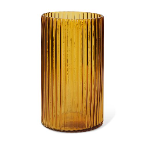70363 - Dawn 11.4" Ribbed Amber Glass Vase