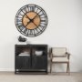 69656 - Lewiston 42.1L x 2.6W x 42.1H Black Iron W/Wood Round Wall Clock
