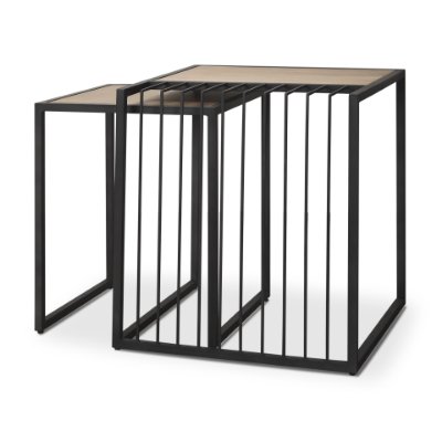 70196 - Miles Black Metal w/ Light Wood Nesting End/Side Table