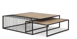 Miles Black Metal w/ Light Wood Nesting Coffee Table