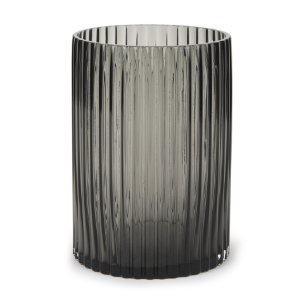 Dawn 8" Ribbed Smoke Gray Glass Vase