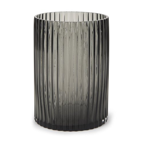 70360 - Dawn 8" Ribbed Smoke Gray Glass Vase