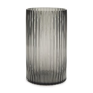 Dawn 11.4" Ribbed Smoke Gray Glass Vase